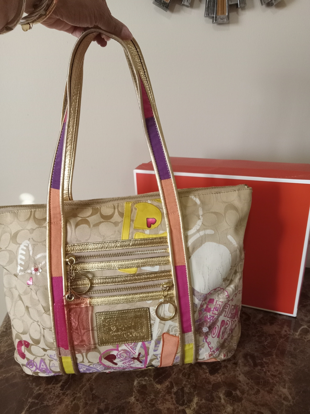 Coach Yellow/Gold Leather-Trim Tote Interior - Picture 2 of 15
